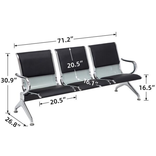 Three-link padded waiting bench, Waiting area seating, Padded bench, Reception furniture, Contemporary design, Visitor seating, Comfortable waiting area, Business furniture, Office decor, Professional ambiance, Plush seating, Stylish waiting bench, Reception essentials, Modern office, Office upgrade, Waiting room efficiency, Reception bench, Visitor comfort, Waiting area upgrade.