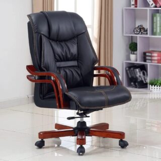 WJMLS Big and Tall Executive Office Chairs, High Back Ergonomic Chair with Thick Padded, Solid Wood Arms and Base, Bonded Leather Desk Chair, for Office, Home, Study