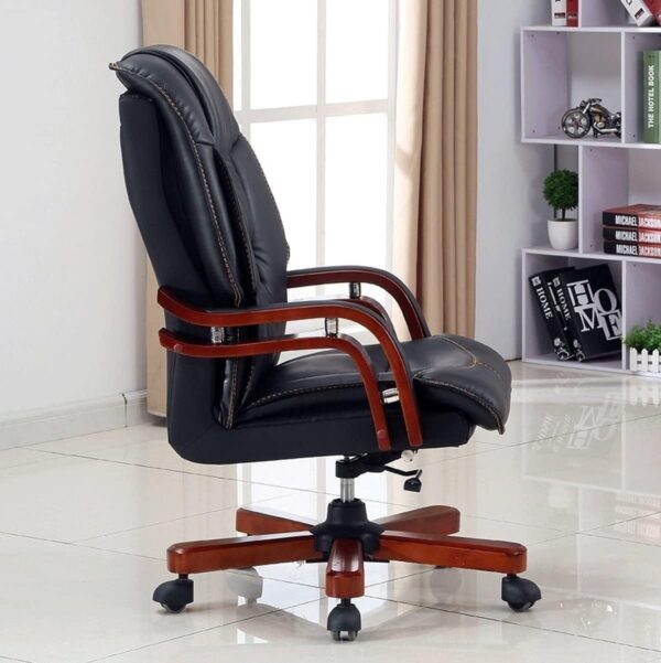 WJMLS Big and Tall Executive Office Chairs, High Back Ergonomic Chair with Thick Padded, Solid Wood Arms and Base, Bonded Leather Desk Chair, for Office, Home, Study