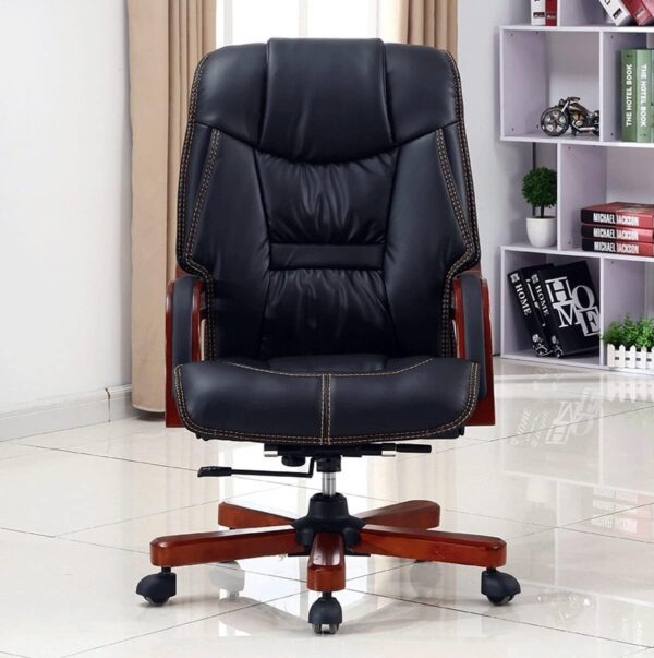 WJMLS Big and Tall Executive Office Chairs, High Back Ergonomic Chair with Thick Padded, Solid Wood Arms and Base, Bonded Leather Desk Chair, for Office, Home, Study