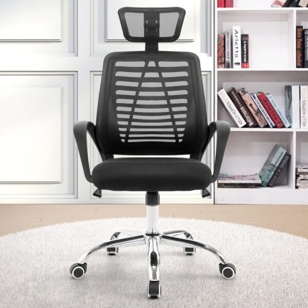 an Ergonomic Head Rest Office Chair, Stylish black mesh back swivel chair, Ergonomic black mesh back desk chair, Contemporary office chair with black mesh back , Sleek black mesh back office chair, Black mesh back modern office chair