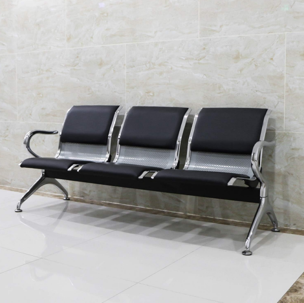 3 Link padded office waiting bench, office waiting bench, black waiting bench, office furniture,black visitors bench