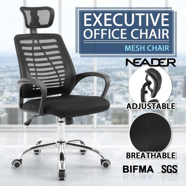 an Ergonomic Head Rest Office Chair, Stylish black mesh back swivel chair, Ergonomic black mesh back desk chair, Contemporary office chair with black mesh back , Sleek black mesh back office chair, Black mesh back modern office chair