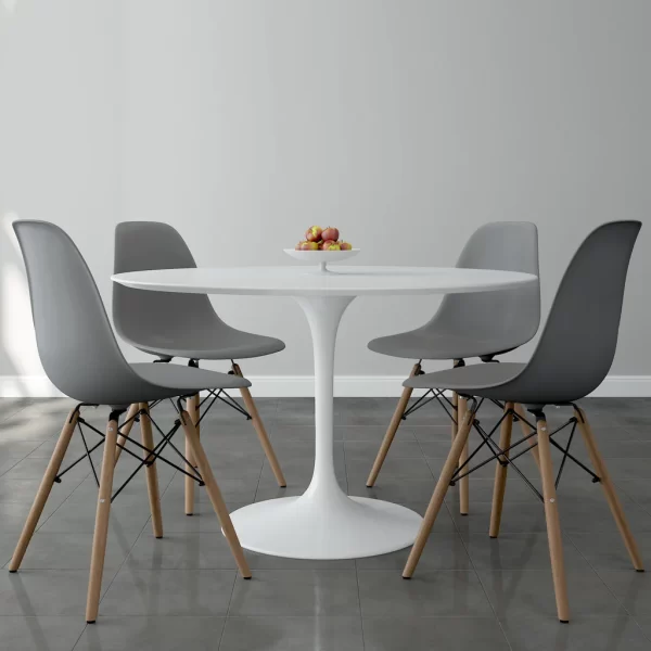 Dinning sets for sale in Kangundo Road, Nairobi, Kenya.- Furniture Village The table features a chip & stain-resistant glossy fiberglass top. The lacquered metal base looks glossy matching the tabletop. A velvet floor protection pad is attached to the bottom of the base to prevent the floor from scratching. Created in the 1960s, the Eiffel Chair is a piece of contemporary art as well as furniture. The legs are constructed using wood with non-marking plastic floor protectors. The roomy seat is constructed from impact-resistant ABS Plastic. This chair will not go unnoticed in your living room.