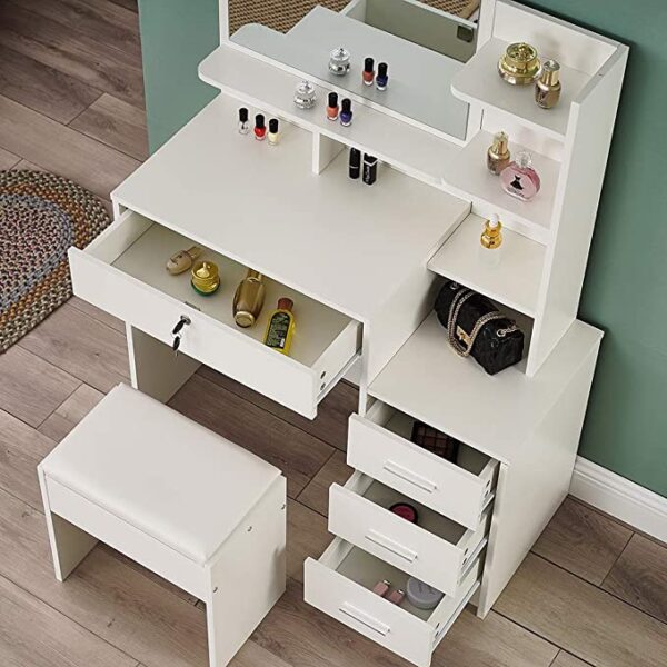 AUSPUM Makeup Vanity Desk with Lights & Drawer, Modern Bedroom Small Dresser Dressing Table for Girls Womens, Tocadores para Maquillarse, Mirror and Set(not Include Bench) (White)