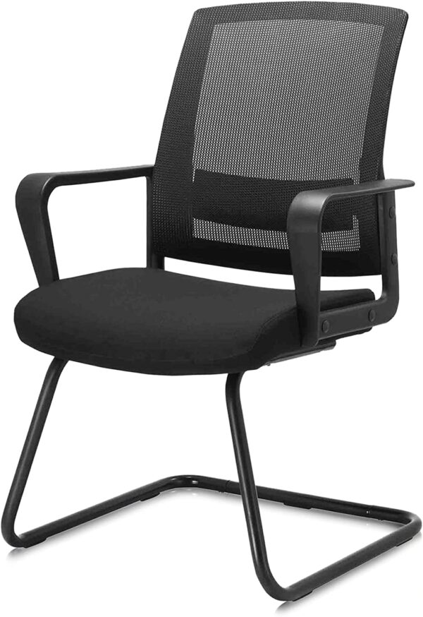 CLATINA Home Office Desk Chair with Sled Base and Lumbar Support,Ergonomic Mesh Mid Back Stacking Arm Chair for Remote Learning,Small Office,Guest Chair,College Apartment - Merida Black