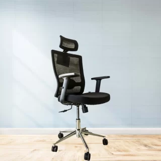 Black Mesh High Back Chair with PU Leather Headrest and Frame