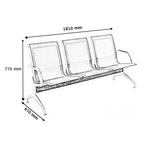 Three link metallic office waiting bench