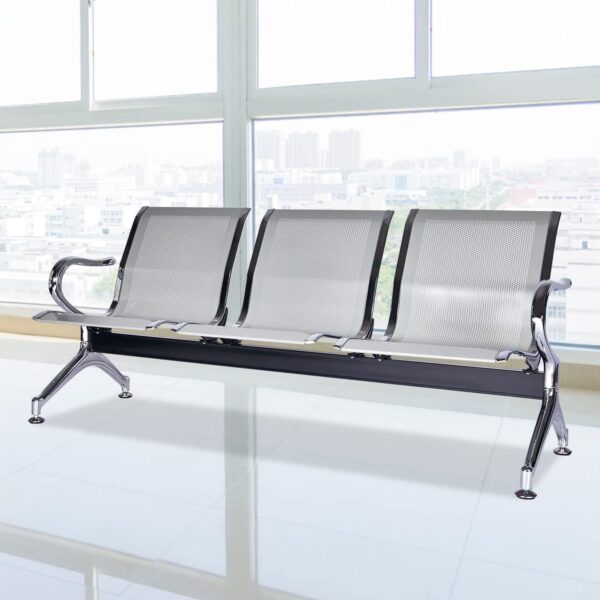 Three link metallic office waiting bench