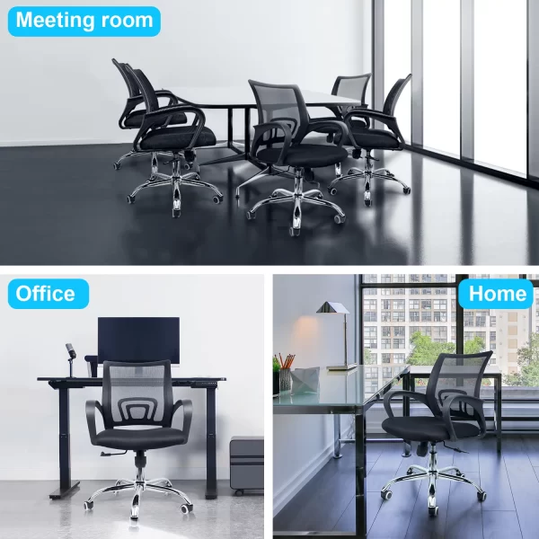 mesh-back office chairs, visitor seats, 1400mm executive desk, 2-door metallic cabinets, office sofa