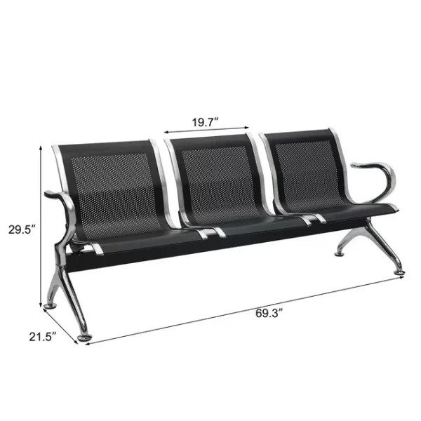 Kinbor-3-Seat-Airport-Office-Bank-Guest-Reception-Waiting-Chair-Bench-Steel-Frame-Black_