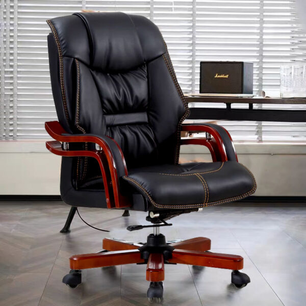 Executive Office Chair combine a timeless design with premium comfort to add a refined look to any office space. This big and tall leather office chair delivers all the extra room you need at your desk. It features memory foam Comfort Core cushions that contour to your body and Air Lumbar Technology to support your back at every angle. Soft, padded armrests and adjustable height, recline, and tilt functions allow you to find the perfect settings to stay comfortable all day. The brown bonded leather upholstery and darkly stained wood construction are an ideal complement for any classically styled office, giving you the ideal mixture of sophistication and support in an ergonomic office chair.