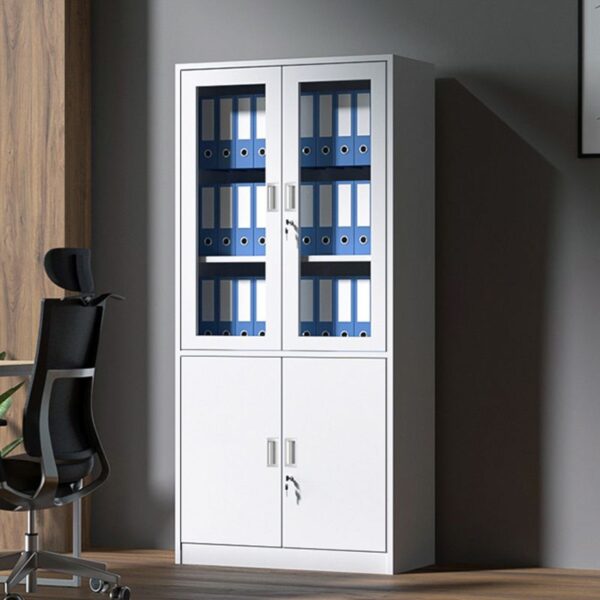 Modern White Steel Vertical Filing Cabinet - Fire Resistant with Lock and Shelves