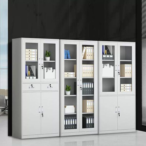 Modern White Steel Vertical Filing Cabinet - Fire Resistant with Lock and Shelves