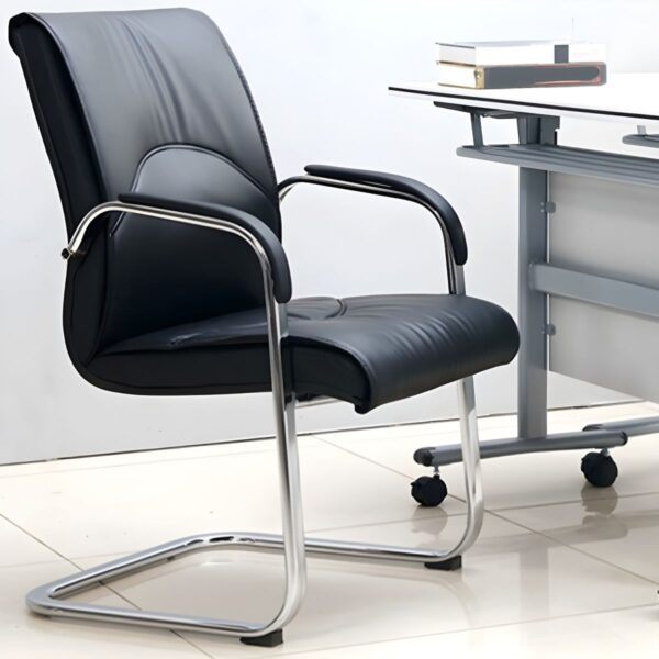 Elegant Ergonomic Leather Task Chair with Fixed Arms & High-Back for Office and Conference Room Use