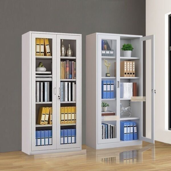 2 Door Full Glass Office Cabinet, office furniture, office cabinet, White 2 Door Full Glass Office Cabinet