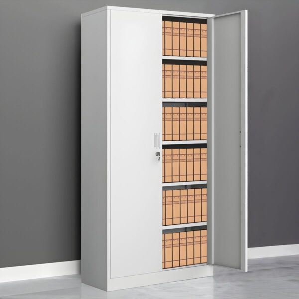 White Steel Modern Vertical Filing Cabinet with Lock, Shelves & No Assembly Required - 1.2mm Iron