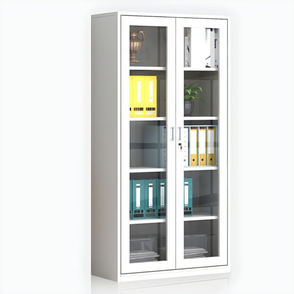 2 Door Full Glass Office Cabinet, office furniture, office cabinet, White 2 Door Full Glass Office Cabinet