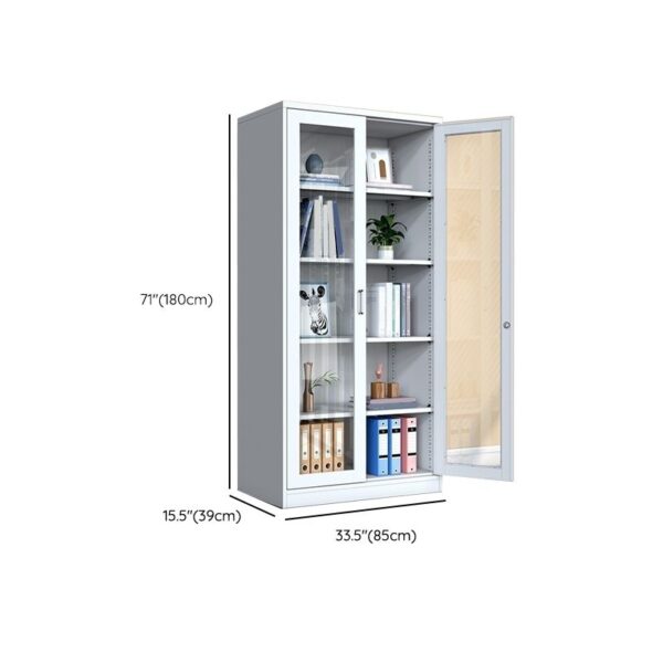 white 2 Door Full Glass Filing Cabinet, Office filing cabinet with 5 compartments, filing cabinet
