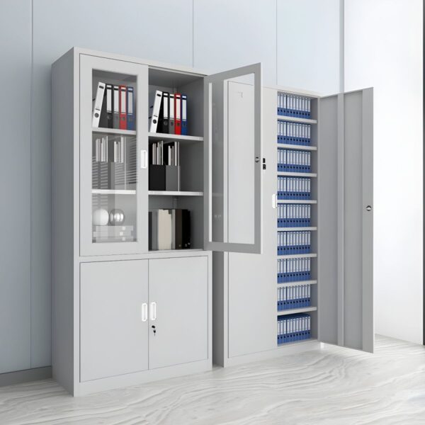 4-Door office metallic storage cabinet, Office storage, Metal construction, Business furniture, Sleek design, Contemporary office, Workspace organization, Professional storage, Durable cabinet, Office essentials, Secure storage, Modern office decor, Office upgrade, Business organization, Metallic finish, Office efficiency, Storage solution, Premium materials.