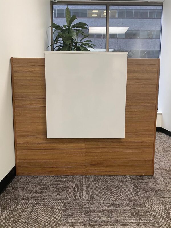 Modern Reception Desk, Multifunctional Modern,Transaction Countertop, Laminate Desktop, Standing Front Table for Office, Home, School, Salon, Spa - Teak and White