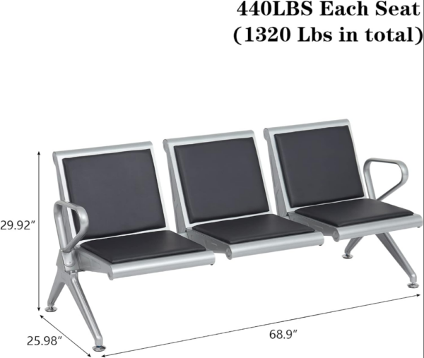 3-Link Padded Office Bench, black waiting bench, office bench