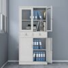 2-door half glass metallic cabinet, office storage, durable construction, secure locking mechanism, organizational solution, executive office furniture, professional appearance, high-quality materials, secure storage, office decor, filing cabinet, storage solution, contemporary design, sturdy construction, commercial use, office organization, functional design, efficient storage, office interior, industrial office furniture, metal cabinet, glass door cabinet, versatile storage, space-saving solution, office security, organizational efficiency, professional workspace, glass display cabinet.