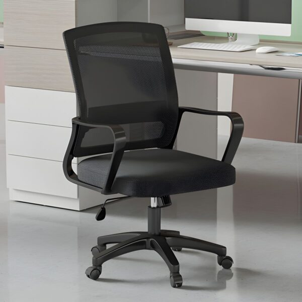 Mesh Swivel Office Seat, Mesh Office Chair, Swivel Desk Chair, Ergonomic Seating, Breathable Mesh Back, Comfortable Design, Adjustable Lumbar Support, 360-Degree Swivel, Smooth Rolling Casters, Sturdy Base, Modern Office Furniture, Sleek and Contemporary Aesthetic, Ideal for Home Offices or Corporate Settings, Supports Proper Posture, Promotes Air Circulation, Enhances Comfort During Long Hours of Sitting, Adjustable Height, Tilt Mechanism for Reclining, Armrests for Added Support, Easy Assembly, Durable Construction, Suitable for Various Body Types, Versatile and Practical, Enhances Office Productivity, Provides Comfortable Seating Solution, Improves Workspace Ergonomics, Stylish Addition to Any Office Environment, Mesh Office Seating, Office Chair with Mesh Back, Swivel Chair with Mesh, Ergonomic Mesh Office Chair, Breathable Office Chair, Mesh Swivel Desk Chair.