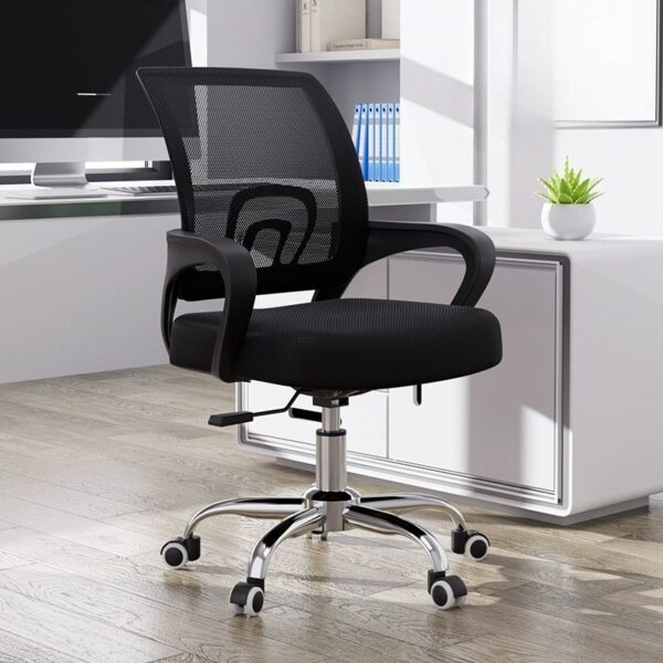 Clerical mesh office chair, ergonomic, comfortable, supportive, breathable, mesh back, adjustable lumbar support, padded seat, cushioned armrests, swivel base, smooth-rolling casters, modern design, sleek, contemporary, professional, workspace, office chair, clerical chair, task chair, productivity, focus, concentration, ergonomic design, adjustable height, tilt mechanism, lumbar support, breathable mesh, comfortable seating, durable construction, sturdy frame, lightweight, mobility, office environment, ergonomic seating, efficient, versatile, ergonomic features, office furniture, clerical environment, ergonomic comfort, mesh office chair, clerical seating, professional environment, office productivity, ergonomic support.