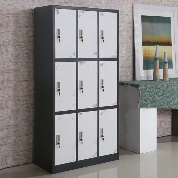 9-locker steel office cabinet, office furniture, steel cabinet, locker cabinet, office storage, commercial furniture, metal cabinet, office organization, durable cabinet, office decor, storage solution, high-quality cabinet, modern design, commercial-grade cabinet, office essentials, workspace organization, office supplies storage, file storage, document storage, office equipment storage, versatile storage, office filing system, office interior design, workspace enhancement, professional workspace, office setup, office solution, office equipment, office productivity, office efficiency, office functionality, office style, office aesthetics, office ambiance, office comfort, office convenience, office innovation, office creativity, office space, office management, office environment, office design, office arrangement, office layout, office durability, office reliability, office versatility, office performance, office usability, office elegance, office professionalism, office appeal, office sophistication, office ergonomics, office practicality, office enhancement, office technology, office space-saving, office adaptability.