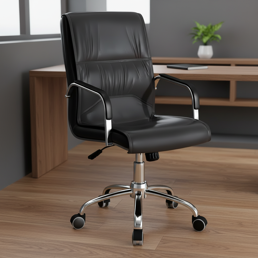 Premium Comfort & Professional Elegance The Modern Executive Office Chair is a sophisticated seating solution designed to deliver exceptional comfort, ergonomic support, and contemporary style for today's professional workspace. Ideal for executives, managers, business owners, and home office users, this chair combines functionality with a sleek executive appearance. The chair features a high-back ergonomic design that provides excellent support for the head, neck, shoulders, and back, helping users maintain proper posture and reduce fatigue during long working hours. Its generously padded seat and backrest are crafted with high-density foam cushioning, offering superior comfort and long-lasting support throughout the workday. Many models include ergonomic features such as: Adjustable seat height Reclining backrest mechanism Tilt lock function Built-in lumbar support Adjustable armrests Adjustable headrest 360° swivel rotation Smooth caster wheel mobility Depending on the model, upholstery options may include: Premium PU leather Genuine leather finishes Breathable mesh backrest High-quality fabric upholstery The chair is supported by a heavy-duty chrome, aluminum, or reinforced nylon base, ensuring excellent stability, durability, and smooth mobility. Its modern executive styling makes it suitable for: Executive offices Corporate workstations Boardrooms and meeting rooms Home office setups Professional consultation spaces Popular color options may include: Black Brown Grey White Contemporary two-tone finishes Key Features Modern executive office chair design High-back ergonomic support system High-density foam cushioning Integrated lumbar support Adjustable height and reclining functions Adjustable armrests and headrest Smooth 360° swivel movement Durable chrome or nylon base construction Premium upholstery options Professional executive appearance Ideal For Executives and managers Corporate professionals Business owners Remote workers Long-hour computer users Benefits Supports proper posture and spinal alignment Reduces neck, shoulder, and back fatigue Enhances comfort during extended work sessions Improves workplace productivity and focus Adds a professional and modern touch to any office Why Choose This Office Chair? The Modern Executive Office Chair combines ergonomic support, premium comfort, and contemporary executive styling in one versatile seating solution. Its adjustable features, durable construction, and elegant appearance make it an excellent choice for creating a comfortable, productive, and professional workspace.