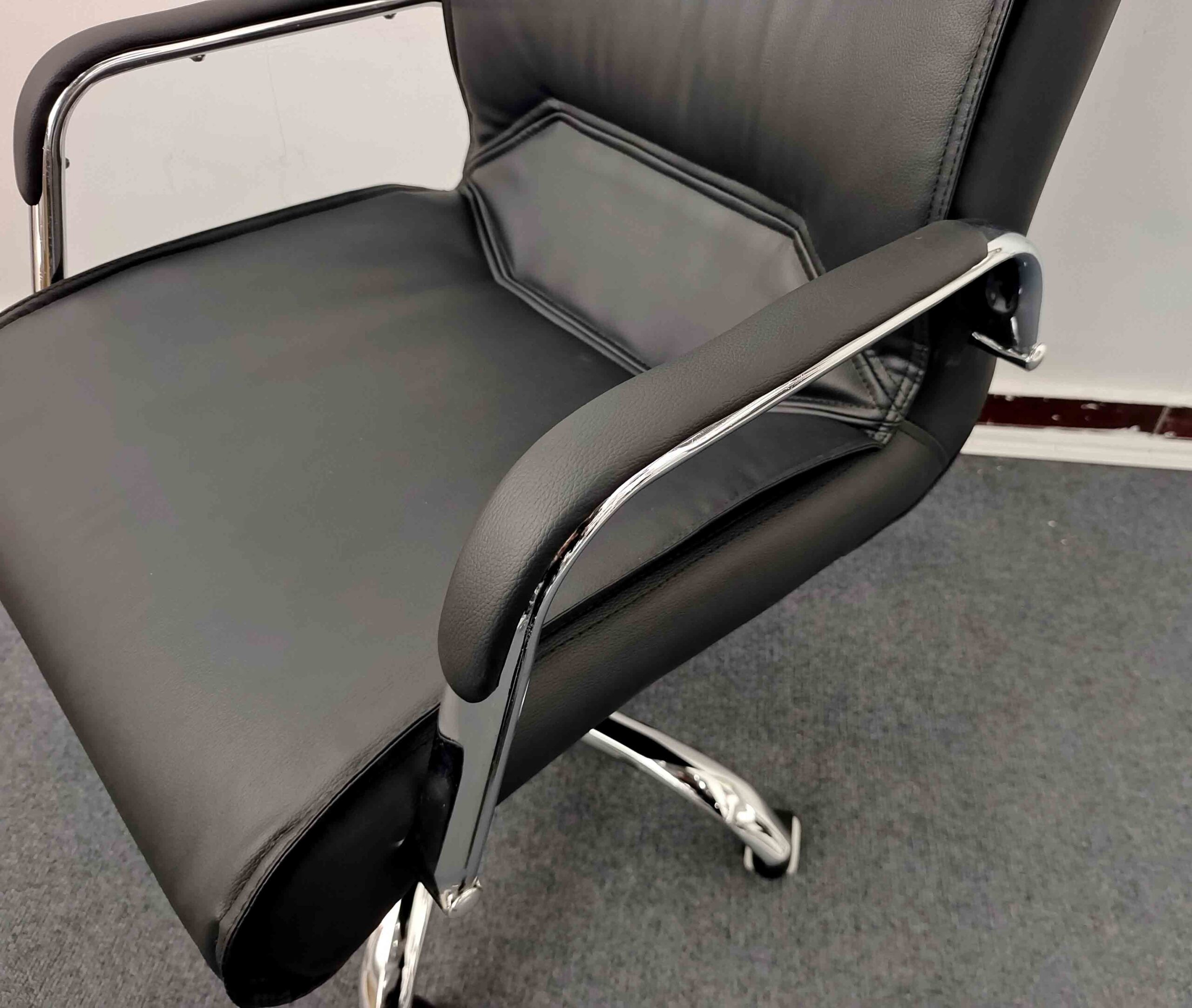 Premium Comfort & Professional Elegance The Modern Executive Office Chair is a sophisticated seating solution designed to deliver exceptional comfort, ergonomic support, and contemporary style for today's professional workspace. Ideal for executives, managers, business owners, and home office users, this chair combines functionality with a sleek executive appearance. The chair features a high-back ergonomic design that provides excellent support for the head, neck, shoulders, and back, helping users maintain proper posture and reduce fatigue during long working hours. Its generously padded seat and backrest are crafted with high-density foam cushioning, offering superior comfort and long-lasting support throughout the workday. Many models include ergonomic features such as: Adjustable seat height Reclining backrest mechanism Tilt lock function Built-in lumbar support Adjustable armrests Adjustable headrest 360° swivel rotation Smooth caster wheel mobility Depending on the model, upholstery options may include: Premium PU leather Genuine leather finishes Breathable mesh backrest High-quality fabric upholstery The chair is supported by a heavy-duty chrome, aluminum, or reinforced nylon base, ensuring excellent stability, durability, and smooth mobility. Its modern executive styling makes it suitable for: Executive offices Corporate workstations Boardrooms and meeting rooms Home office setups Professional consultation spaces Popular color options may include: Black Brown Grey White Contemporary two-tone finishes Key Features Modern executive office chair design High-back ergonomic support system High-density foam cushioning Integrated lumbar support Adjustable height and reclining functions Adjustable armrests and headrest Smooth 360° swivel movement Durable chrome or nylon base construction Premium upholstery options Professional executive appearance Ideal For Executives and managers Corporate professionals Business owners Remote workers Long-hour computer users Benefits Supports proper posture and spinal alignment Reduces neck, shoulder, and back fatigue Enhances comfort during extended work sessions Improves workplace productivity and focus Adds a professional and modern touch to any office Why Choose This Office Chair? The Modern Executive Office Chair combines ergonomic support, premium comfort, and contemporary executive styling in one versatile seating solution. Its adjustable features, durable construction, and elegant appearance make it an excellent choice for creating a comfortable, productive, and professional workspace.