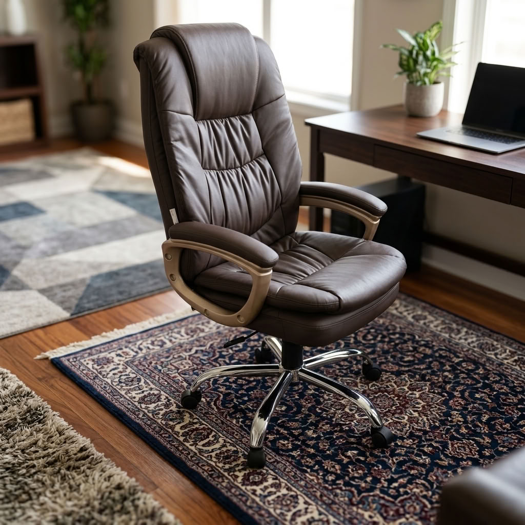 Brown High-Back Executive Office Chair Premium Brown High-Back Executive Office Chair The Brown High-Back Executive Office Chair is a professional seating solution designed for executives, managers, directors, business owners, and professionals who value comfort and a sophisticated office appearance. Its high-back design provides extended upper-body support while creating an executive look suitable for private offices, corporate workspaces, boardrooms, and professional home offices. The brown finish adds warmth and elegance to the workplace, making the chair easy to coordinate with executive desks, wooden office furniture, cabinets, and other professional furnishings. High-Back Design for Executive Workspaces The high-back configuration provides supportive seating for professionals who spend extended periods working at their desks. Its taller back design offers support across the upper back and creates a commanding executive profile. The chair is suitable for daily activities such as computer work, administration, paperwork, meetings, business planning, and other office tasks. Elegant Brown Executive Office Style The brown finish gives this executive office chair a classic and professional appearance. It can complement wooden and contemporary office desks while adding a refined touch to an executive workspace. Whether placed behind an executive desk or used in a private managerial office, the chair helps create a polished and welcoming office environment. Comfortable Seating for Daily Office Use Designed for professional workplace use, the Brown High-Back Executive Office Chair provides a practical seating option for users who require supportive seating throughout the working day. Its executive-style profile makes it suitable for offices where both comfort and presentation are important. The chair can also be paired with visitor chairs, office cabinets, filing cabinets, and executive desks to create a coordinated office setup. Ideal for Offices in Kenya The Brown High-Back Executive Office Chair is suitable for corporate offices, SMEs, executive offices, consultation rooms, boardrooms, institutions, and home offices in Kenya. Businesses searching for brown executive office chairs in Nairobi, high-back office chairs in Kenya, or professional executive seating can use this chair to enhance both the functionality and appearance of their workspaces. Product Features Feature Details Product Type Executive Office Chair Chair Style High-Back Colour Brown Category Executive Office Seating Design Professional & Executive Recommended Users Executives, Managers, Directors & Professionals Recommended Use Office Work, Meetings & Administration Suitable For Corporate, Commercial, Institutional & Home Offices Back Design High-Back Supportive Profile Office Compatibility Executive Desks, Workstations & Office Furniture Market Kenya Why Choose the Brown High-Back Executive Office Chair? The Brown High-Back Executive Office Chair combines a professional executive appearance with a high-back seating design suitable for everyday office use. Its brown finish works particularly well with wooden executive desks and classic office interiors, while its high-back profile provides a strong executive presence. It is an excellent choice for professionals looking to furnish executive offices in Kenya with stylish, practical, and comfortable office seating. The chair is suitable for managers, directors, business owners, and other professionals who want to create a polished and productive workspace.